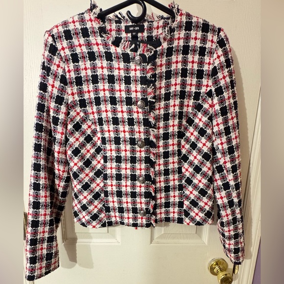 Saint+Sofia Chic Plaid Women's Blazer - Black Red White. Size 6